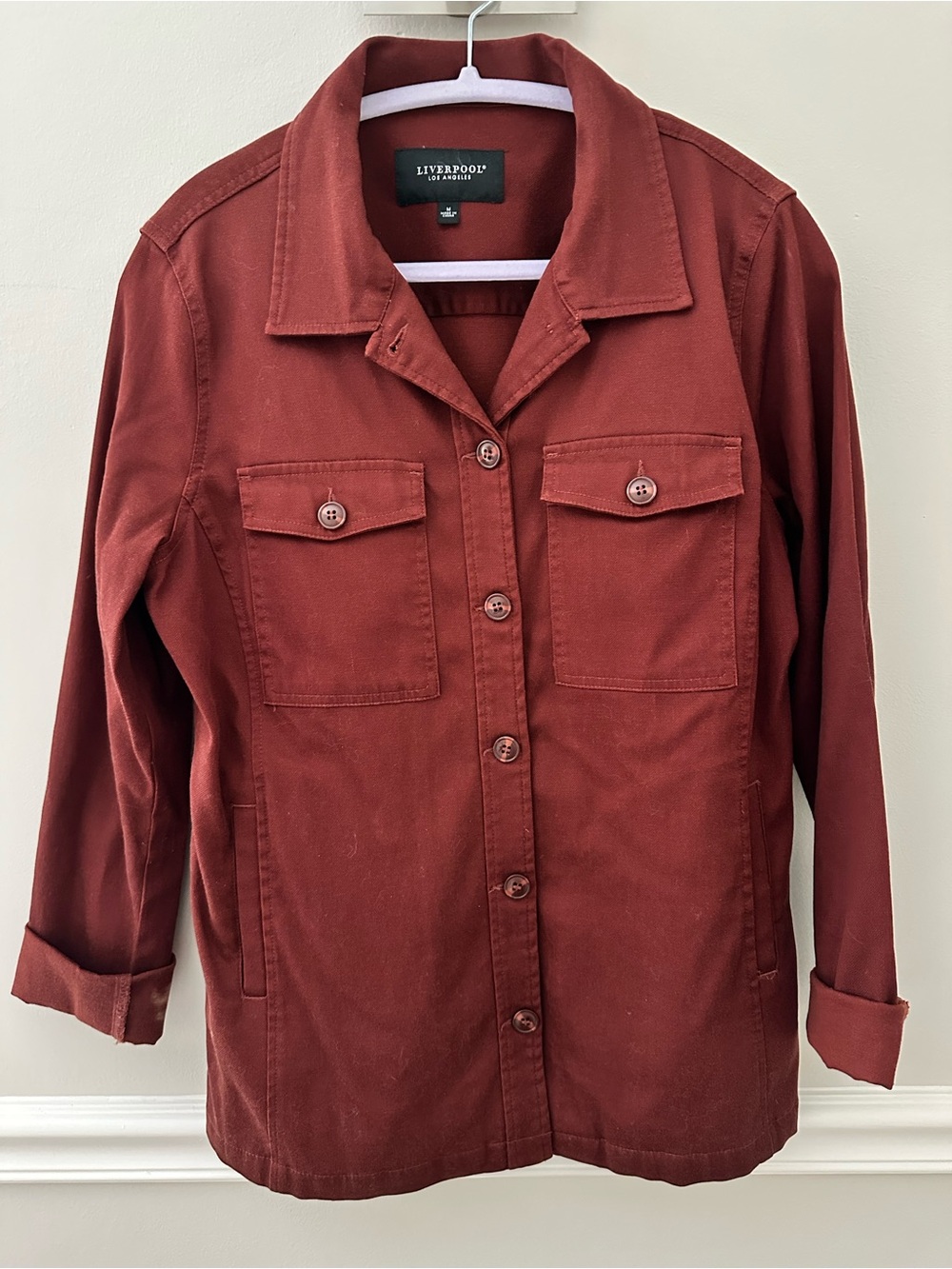 Liverpool Brick Red Rust Utility Jacket with Button Front Medium